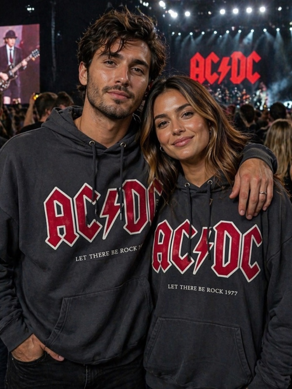 H&M Charcoal Hoodie with Red AC/DC Graphic